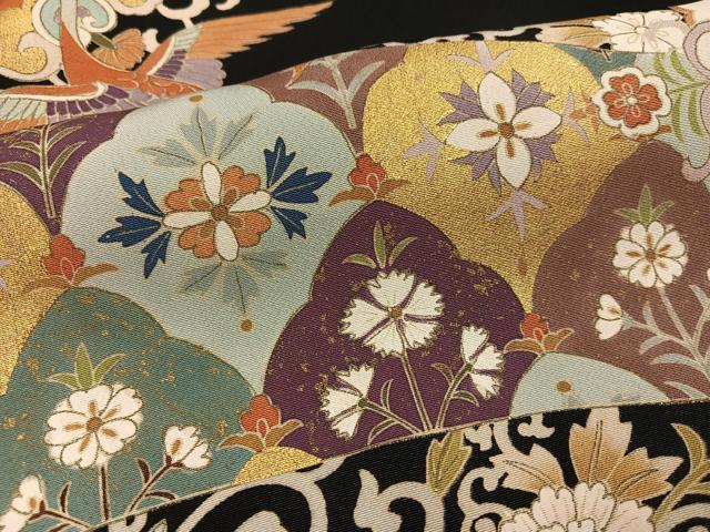 平和屋着物●豪華黒留袖 駒刺繍 鳳凰花文 金彩 正絹 逸品 AABJ9354ph