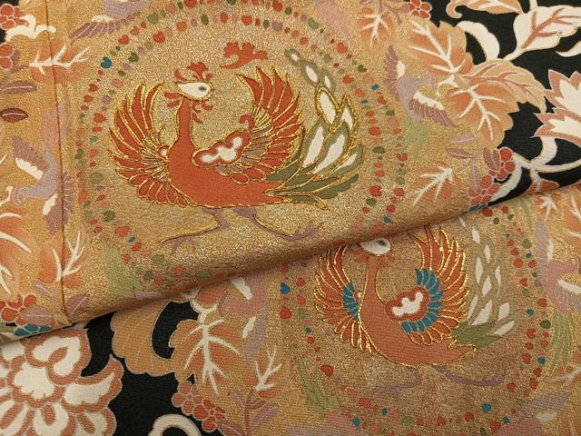平和屋着物●豪華黒留袖 駒刺繍 鳳凰花唐草文 金彩 正絹 逸品 AABJ9357ph