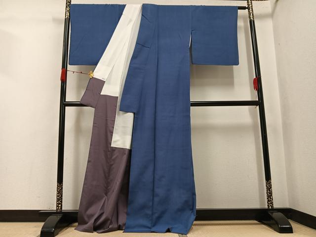 平和屋着物●上質な紬 色無地 鉄御納戸色 正絹 逸品 AABJ9363ph