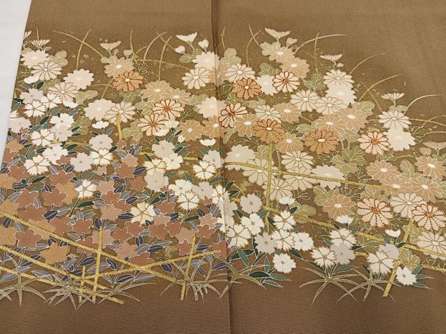 平和屋着物●訪問着 駒刺繍 風景草花文 金彩 正絹 逸品 AABJ9381ph