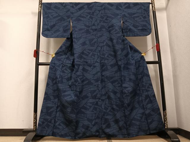 平和屋着物●結城紬 80亀甲 幾何学文様 正絹 逸品 AABJ9382ph