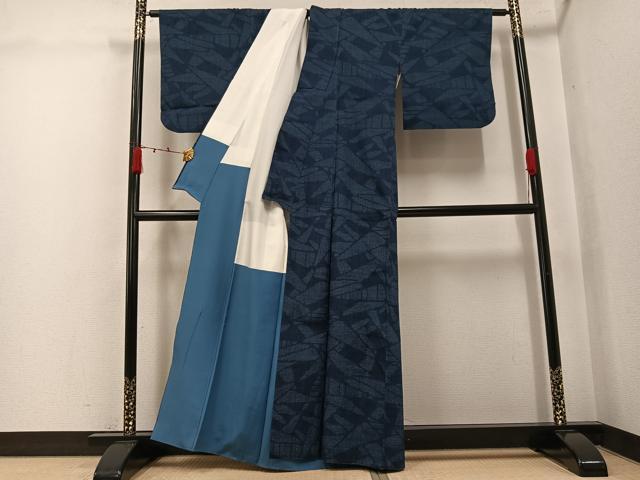 平和屋着物●結城紬 80亀甲 幾何学文様 正絹 逸品 AABJ9382ph