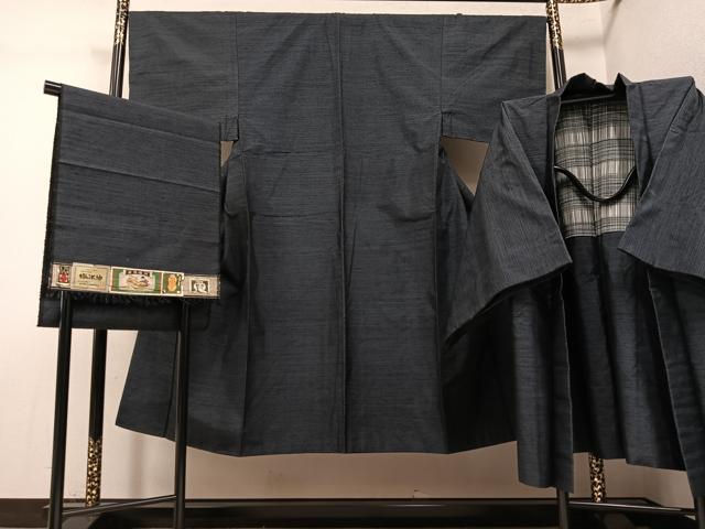 平和屋着物●男性 塩沢紬 アンサンブル 蚊絣 証紙付き 正絹 逸品 AABJ9388ph