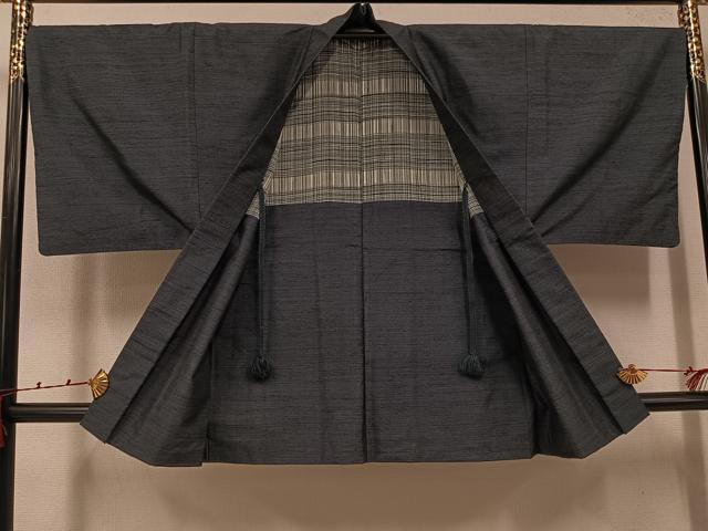 平和屋着物●男性 塩沢紬 アンサンブル 蚊絣 証紙付き 正絹 逸品 AABJ9388ph
