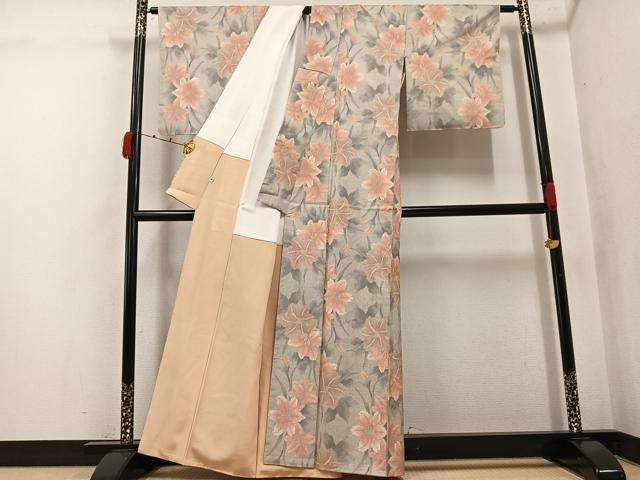 平和屋着物●本場大島紬 白大島 一元7マルキ 草花文 正絹 逸品 AABJ9393ph