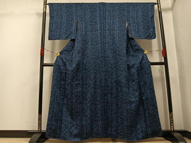 平和屋着物●上質な小紋 藍 草花文 さが美扱い 正絹 逸品 未使用 AABJ9395ph