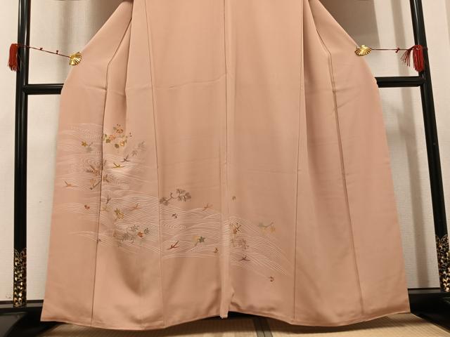 平和屋着物●訪問着 駒刺繍 立波花鳥舞蝶文 金彩 正絹 逸品 AABJ9396ph