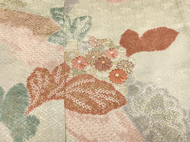 平和屋着物●訪問着 駒刺繍 絞り 草花文 金彩 正絹 逸品 未使用 AABJ9416ph
