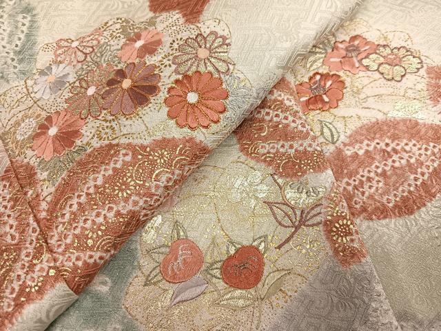 平和屋着物●訪問着 駒刺繍 絞り 草花文 金彩 正絹 逸品 未使用 AABJ9416ph