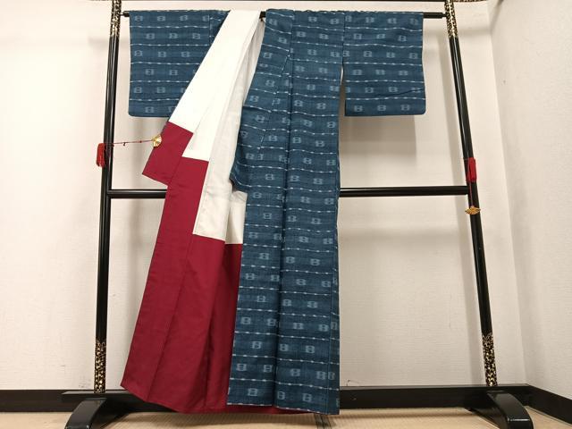 平和屋着物●飯田紬 横段文 正絹 逸品 AABJ9419ph