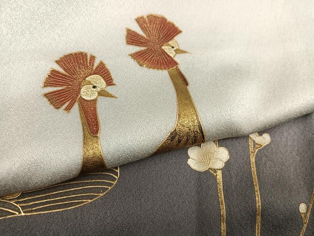 平和屋着物●訪問着 立波枝梅文 冠鶴 暈し染め 金彩 正絹 逸品 AABJ9428ph