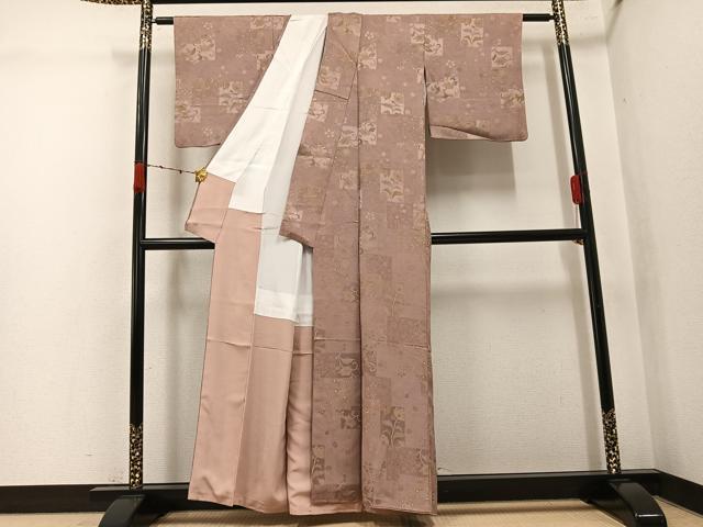 平和屋着物●上質な小紋 地紋起こし 草花文 正絹 逸品 AABJ9440ph