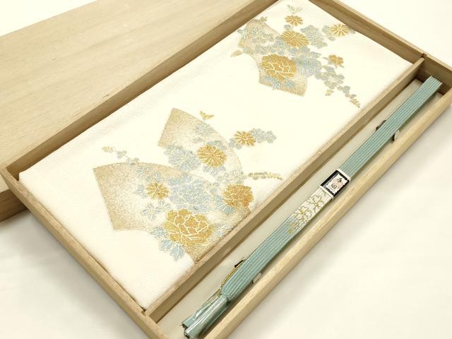 平和屋本店●和装小物 帯締め・帯揚げセット 高麗組 綾出し 地紙花文 金糸 金彩 暈し 逸品 未使用 AABJ9444ay