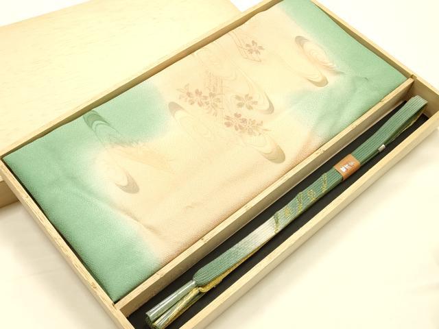 平和屋本店●和装小物 帯締め・帯揚げセット 高麗組 綾出し 花筏 金糸 暈し染め 逸品 未使用 AABJ9447ay