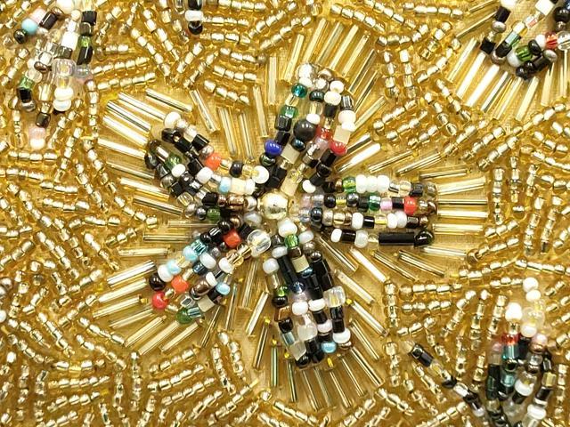 平和屋着物▼和装小物 和装バッグ ビーズバッグ ハンドバッグ がま口 花柄 逸品 AABJ9485ay