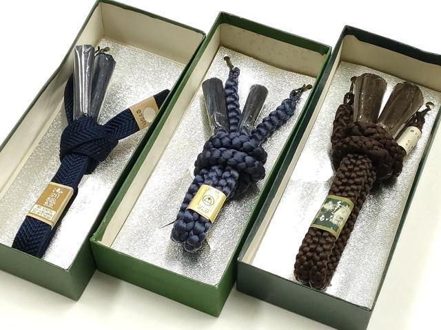 平和屋着物▼男性 和装小物 羽織紐まとめて3点 平組・丸組 紺・青・茶色系 切り房 ぜんび 逸品 AABJ9521ay