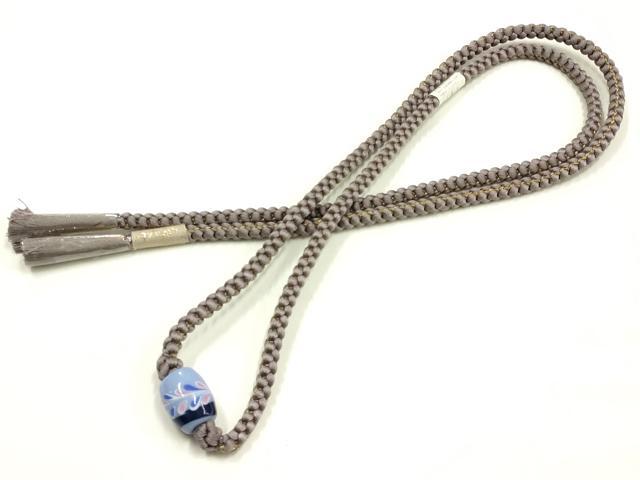 平和屋着物▼和装小物 上質な帯締め 帯留め付き 蜻蛉玉 金糸 正絹 逸品 未使用 AABJ9542ay