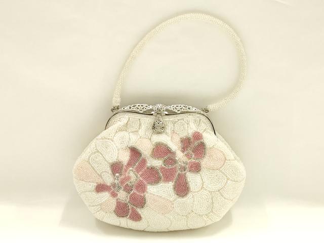 平和屋着物▼和装小物 和装バッグ ハンドバッグ ビーズバッグ 花柄 逸品 AABJ9567ay