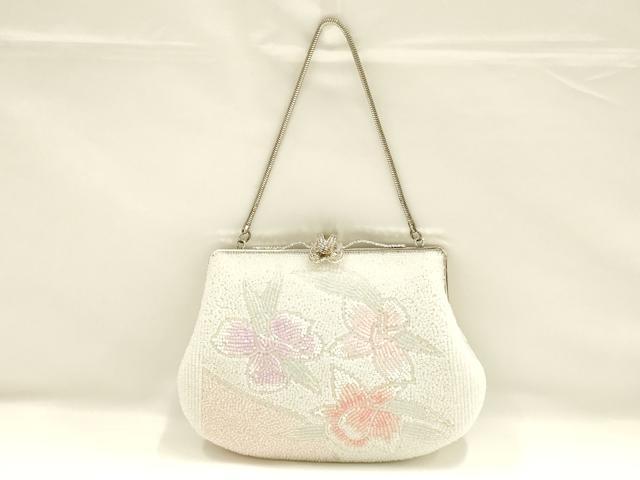 平和屋着物▼和装小物 和装バッグ ハンドバッグ ビーズバッグ チェーンバッグ 花柄 逸品 AABJ9585ay