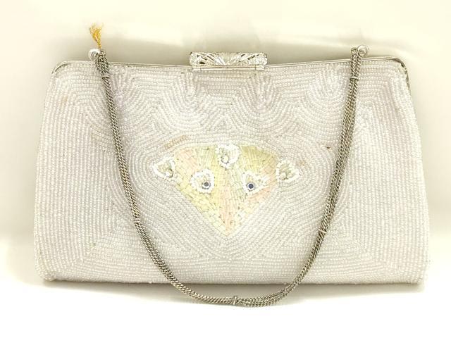 平和屋着物▼和装小物 和装バッグ ハンドバッグ ビーズバッグ 手刺繍 孔雀羽 ラインストーン 逸品 未使用 AABJ9587ay