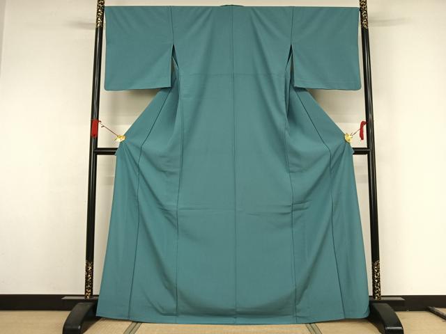 平和屋着物▽色無地 単衣 新橋色 洗える着物 AABJ9604jh