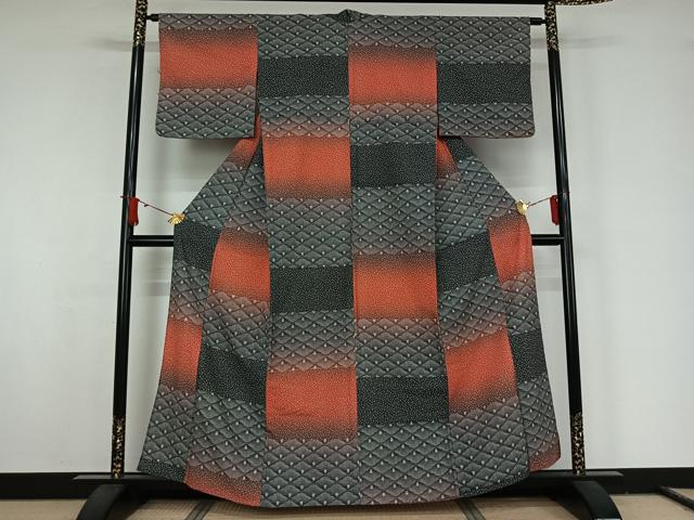 平和屋着物▽小紋 単衣 横段花文 洗える着物 AABJ9618jh