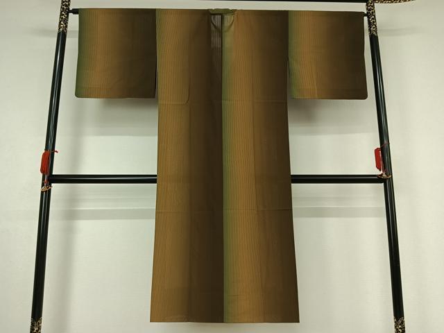 平和屋着物▽道行コート スリーシーズン 春夏秋 塵除け 縞 暈し染め ロング丈 正絹 逸品 AABJ9619jh