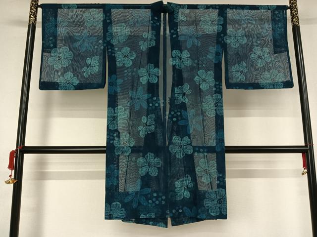 平和屋着物▽道中着 スリーシーズン 春夏秋 塵除け 舞花文 ロング丈 正絹 逸品 AABJ9620jh