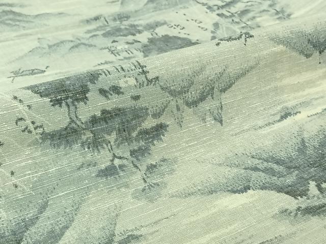 平和屋着物▽上質な紬 単衣 風景文 正絹 逸品 AABJ9627jh