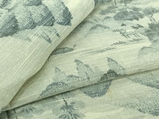 平和屋着物▽上質な紬 単衣 風景文 正絹 逸品 AABJ9627jh