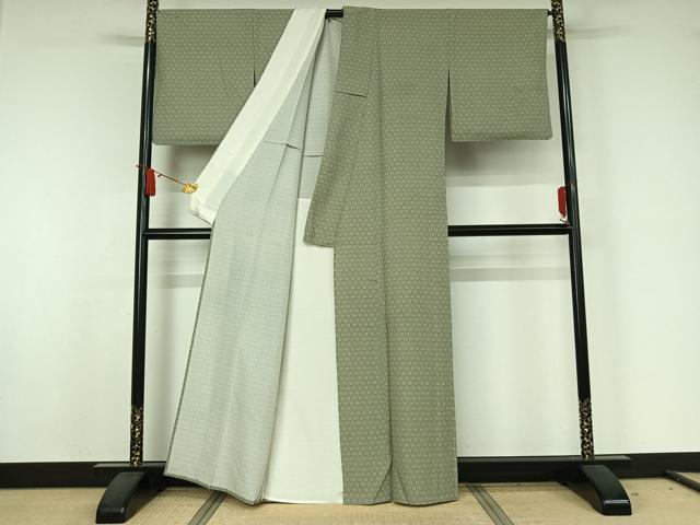 平和屋着物▽上質な小紋 単衣 亀甲花文 正絹 逸品 AABJ9632jh