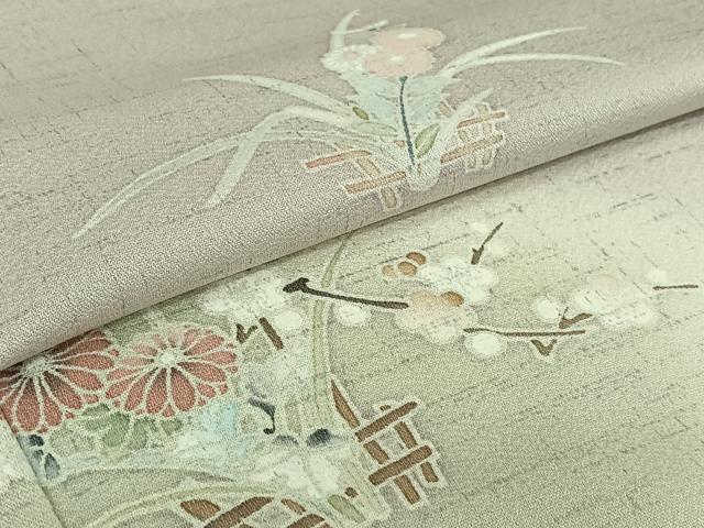 平和屋着物▽訪問着 単衣 草花文 暈し染め 洗える着物 AABJ9639jh