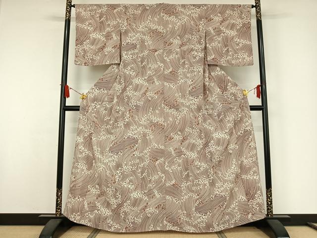 平和屋着物▽小紋 単衣 立波文 洗える着物 AABJ9645jh