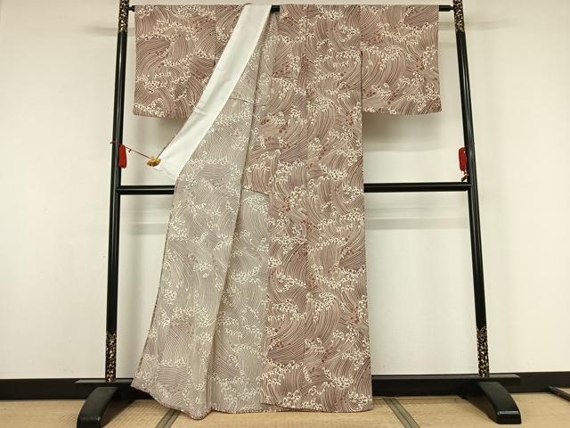 平和屋着物▽小紋 単衣 立波文 洗える着物 AABJ9645jh