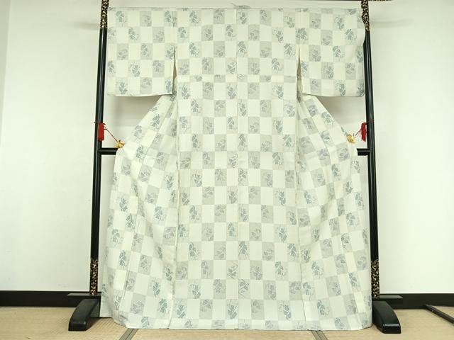 平和屋着物▽小紋 単衣 市松唐草文 ロング丈 洗える着物 AABJ9646jh