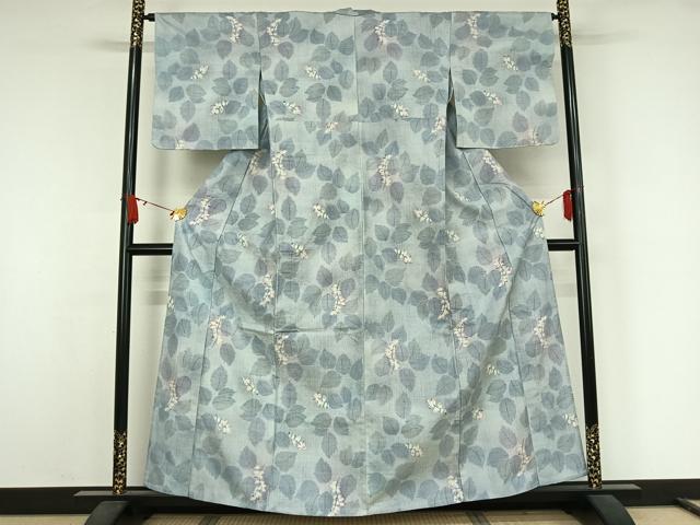 平和屋着物▽小千谷紬 単衣 草葉文 正絹 逸品 AABJ9650jh