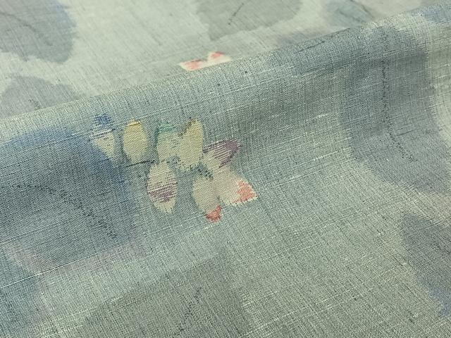 平和屋着物▽小千谷紬 単衣 草葉文 正絹 逸品 AABJ9650jh