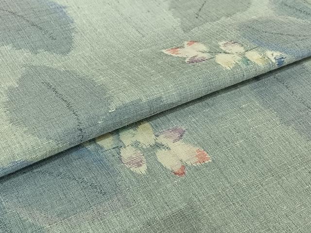 平和屋着物▽小千谷紬 単衣 草葉文 正絹 逸品 AABJ9650jh