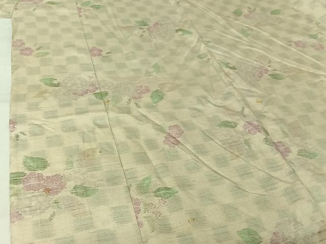 平和屋着物▽上質な紬 単衣 草花文 正絹 逸品 AABJ9651jh