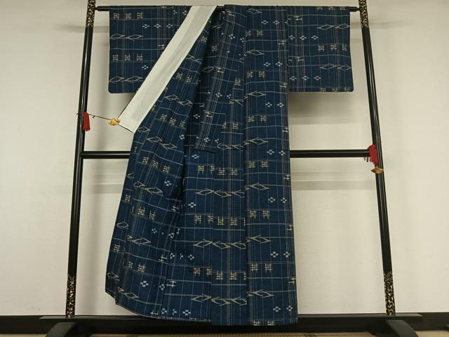 平和屋着物▽上質な紬 単衣 琉球絣 正絹 逸品 AABJ9659jh