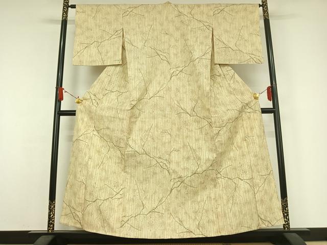 平和屋着物▽上質な紬 単衣 枝葉文 正絹 逸品 AABJ9661jh