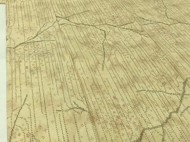 平和屋着物▽上質な紬 単衣 枝葉文 正絹 逸品 AABJ9661jh