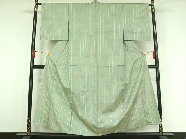 平和屋着物▽上質な紬 単衣 縞 正絹 逸品 AABJ9662jh