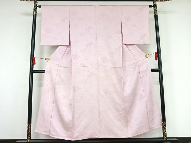 平和屋着物▽上質な色無地 単衣 風景地紋 淡紅藤色 正絹 逸品 AABJ9667jh
