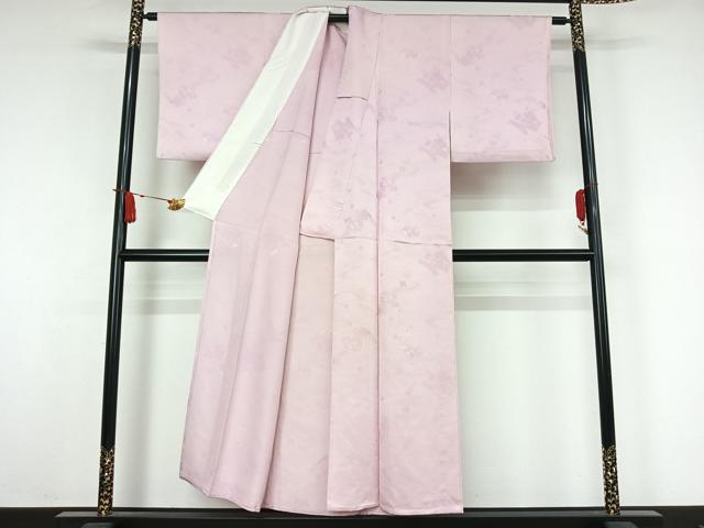 平和屋着物▽上質な色無地 単衣 風景地紋 淡紅藤色 正絹 逸品 AABJ9667jh