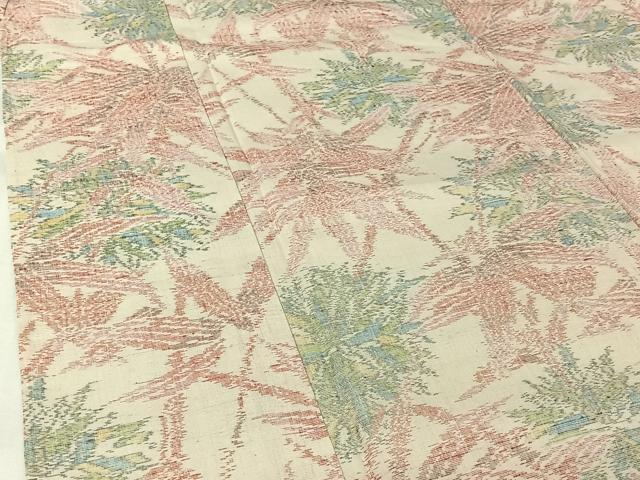 平和屋着物▽上質な紬 単衣 草葉文 正絹 逸品 AABJ9678jh