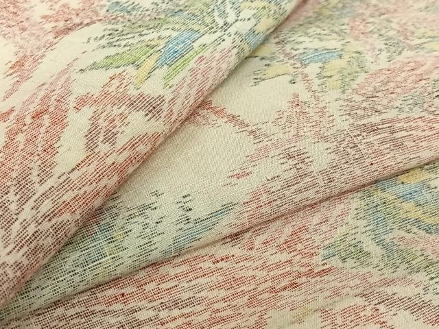 平和屋着物▽上質な紬 単衣 草葉文 正絹 逸品 AABJ9678jh