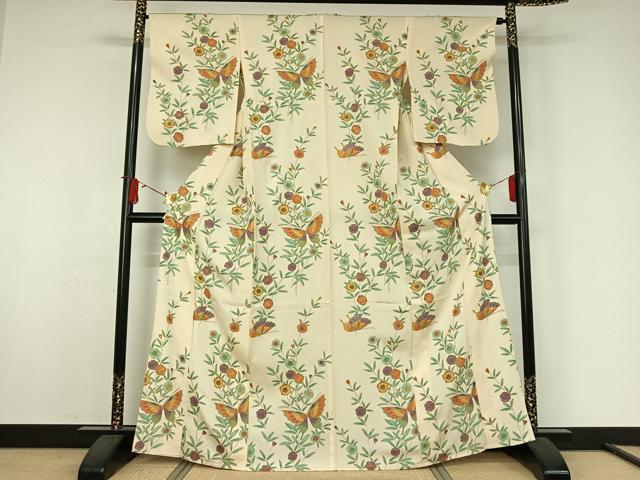 平和屋着物▽上質な小紋 単衣 花蝶文 金彩 正絹 逸品 AABJ9682jh
