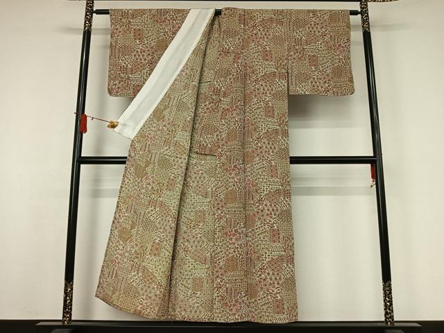 平和屋着物▽上質な小紋 単衣 手描き 切嵌花文 正絹 逸品 未使用 AABJ9684jh