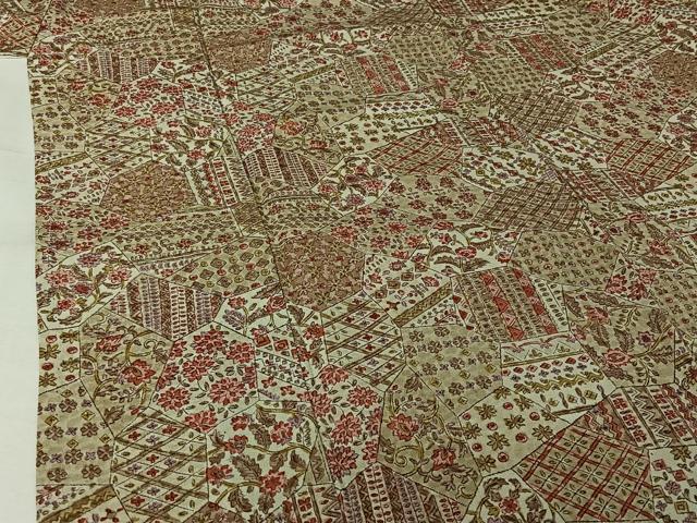 平和屋着物▽上質な小紋 単衣 手描き 切嵌花文 正絹 逸品 未使用 AABJ9684jh